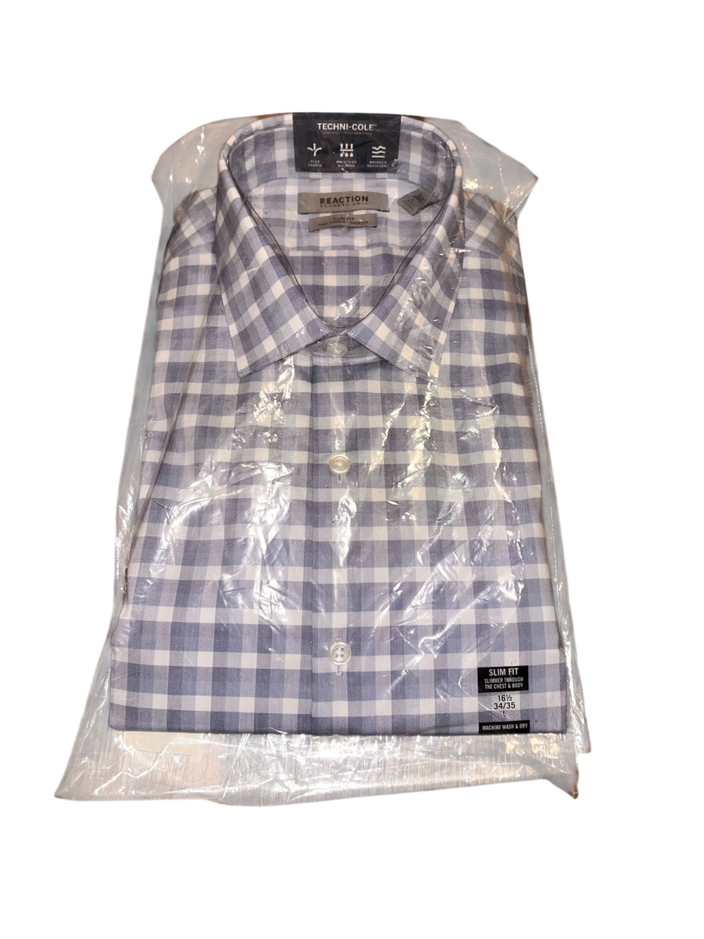 Kenneth Cole Blue & White Checkered Men's Button up Shirt Size Large Slim fit